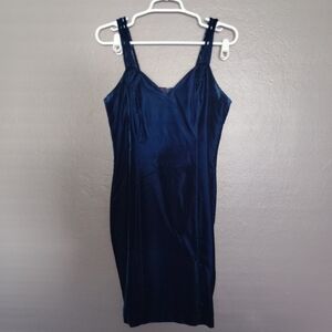 Vintage Positively Ellyn Union Made Royal Blue Velvet Cocktail Mini Dress 12 USA